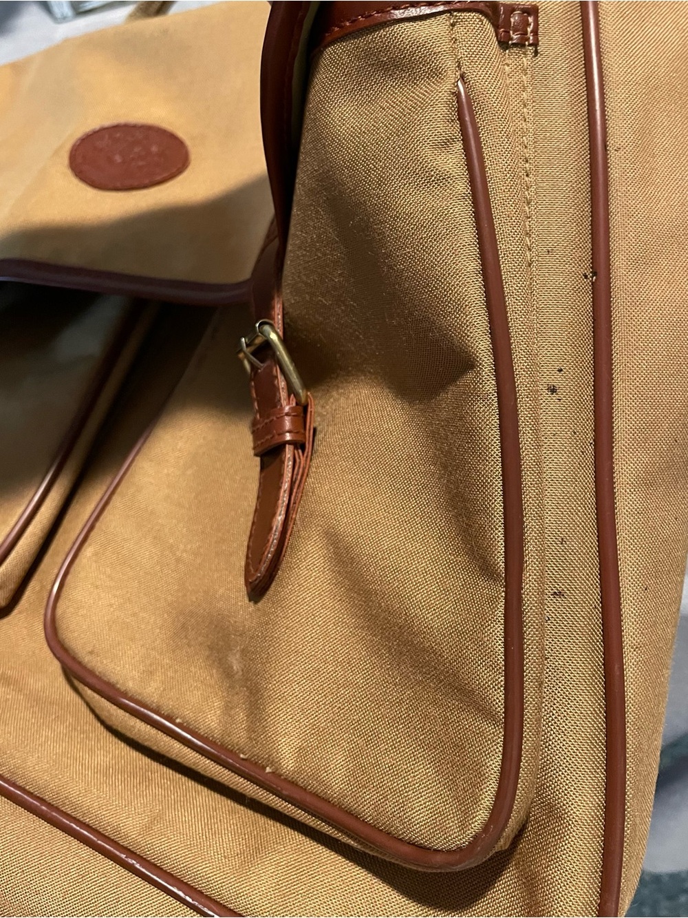 VTG Polo Ralph Lauren Shoulder Laptop Messenger Bag Beige Leather Straps - Picture 10 of 10